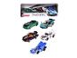 Majorette Porsche Edition set met vijf diverse Porsche speelgoedauto's, waaronder een groene cabriolet.