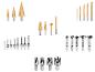 Ensemble de différents types de forets, y compris un jeu de forets étagés, des forets creux et des forets de centrage.