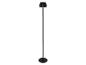 Lampadaire noir avec un abat-jour plissé et une base ronde.