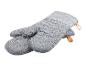 Paire de gants de cuisine en tissu gris rayé.