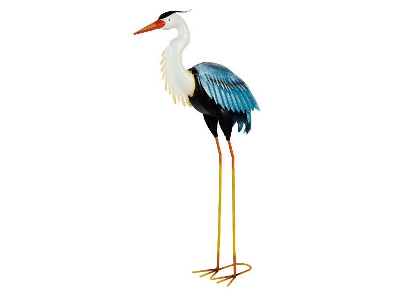 Blauw-witte reiger tuindecoratie met lange gele poten