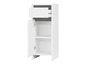 Armoire blanche avec tiroir et porte ouverte.
