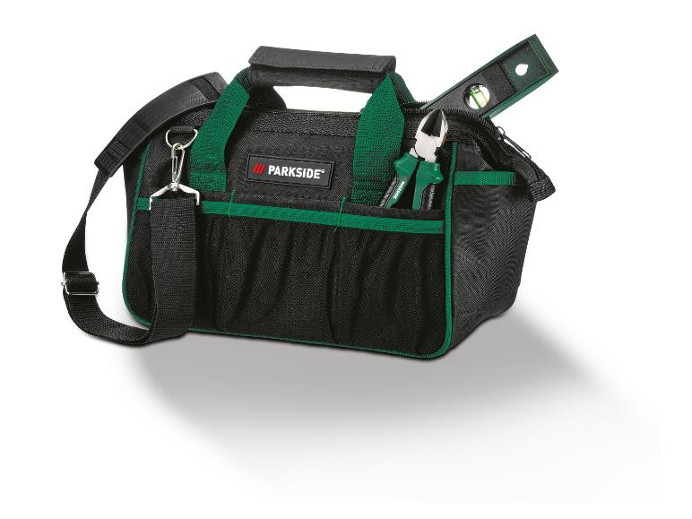 Parkside gereedschaptas met waterpas en kniptang.