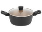 Een zwarte kookpot met glazen deksel