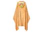 Oranje kinderponcho met hondenhoofd-motief en groene kraag.