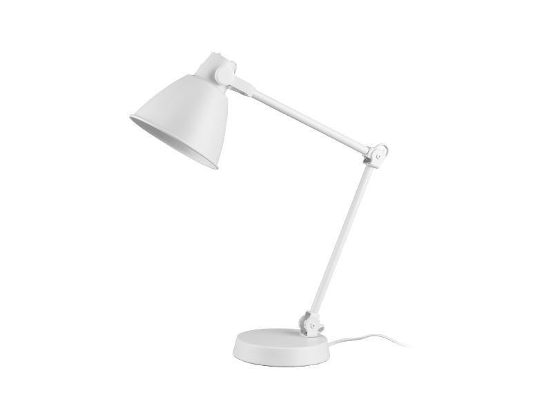 Een witte bureaulamp met een verstelbare arm.