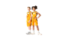 Twee kinderen in gele basketbaltenues.
