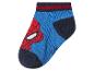 Chaussette enfant bleue avec motif masque de super-héros rouge et accents bleu foncé.