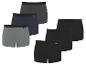Lot de six boxers en coton pour hommes dans des tons gris, noirs et bleu marine.