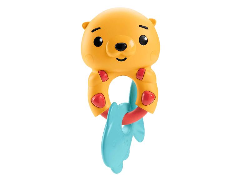 Hochet de bébé en forme d'ourson jaune avec anneau de dentition bleu