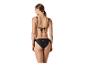 Vrouw van achteren in zwarte bikinitop en bikinibroekje met strikjes