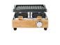 Raclette grill met kookplaat en bamboe basis, met SilverCrest logo.