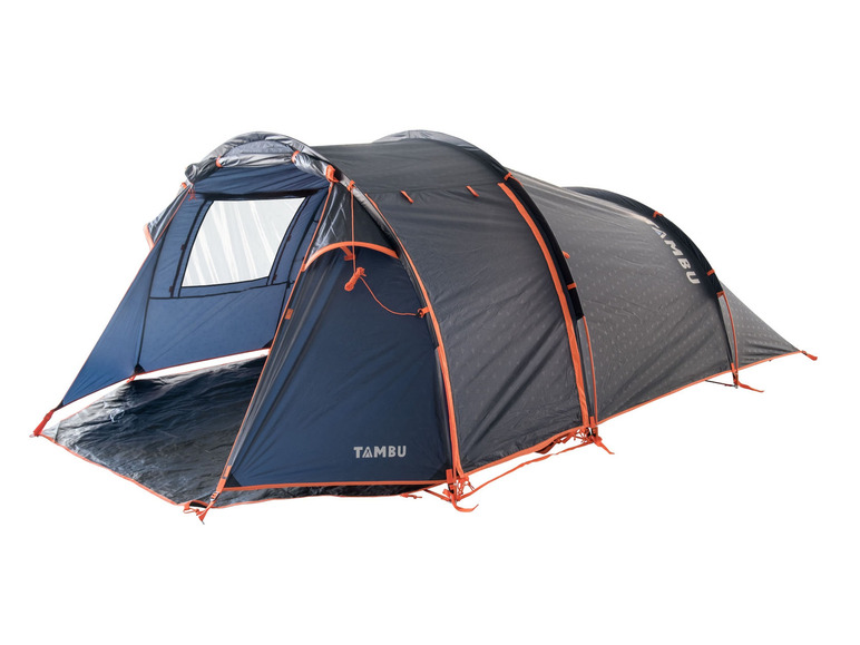 Een blauwe Tambu tent voor kamperen