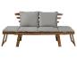 Banc de jardin en bois avec deux coussins d'assise gris et deux coussins de dossier gris
