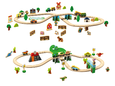 LUPILU® Set de train en bois ferme / dinosaure