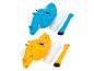 Deux animaux gonflables pour enfants : un rhinocéros bleu et un rhinocéros orange.