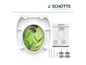 Een witte toiletbril met een groene bamboe print van Schütte, inclusief montagehandleiding.