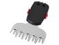 Accessoire brosse à désherber avec tête de brosse métallique et boîtier en plastique noir et rouge.