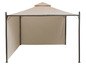 Een beige gazebo met een zijwand.
