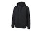 Zwarte hoodie met volledige rits en subtiel logo op de borst, getoond op een witte achtergrond.
