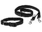 Collier et laisse noirs pour chien avec fermoirs métalliques.