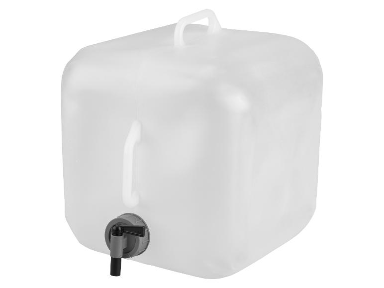 Bidon d'eau pliable transparent avec poignée et robinet.