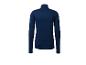 Blauw sportshirt met lange mouwen, hoge kraag en logo op de schouder.