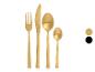 Gouden bestekset, inclusief vork, mes, eetlepel en theelepel.