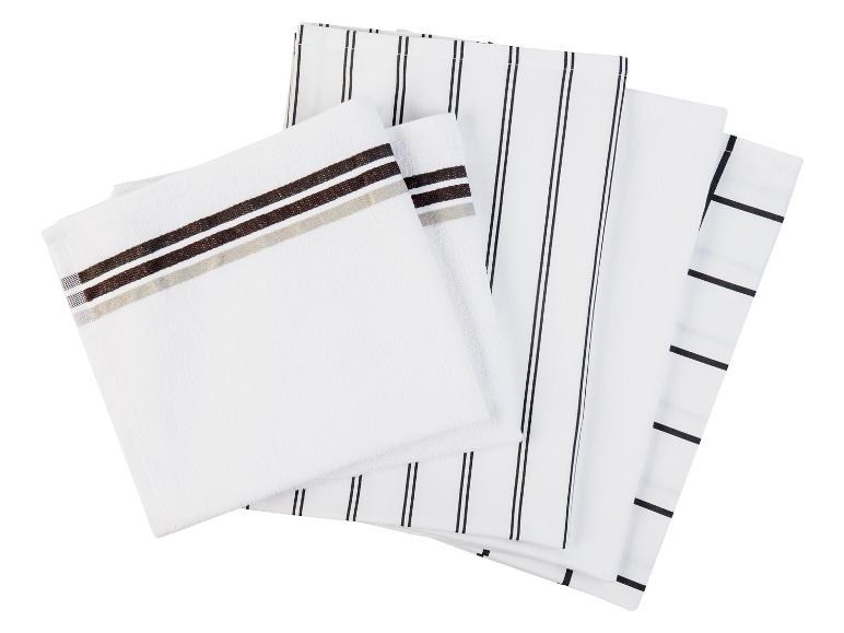 Serviettes de cuisine rayées avec une bordure grise et marron.