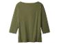 Haut à manches longues vert olive pour femme avec encolure bateau, vue de dos.
