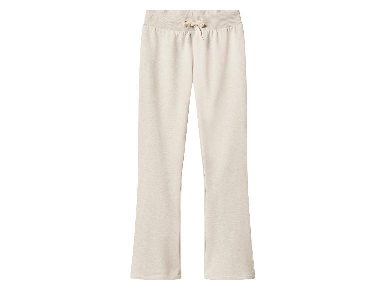 Pantalon de jogging beige pour femme, coupe droite, avec cordon de serrage à la taille.