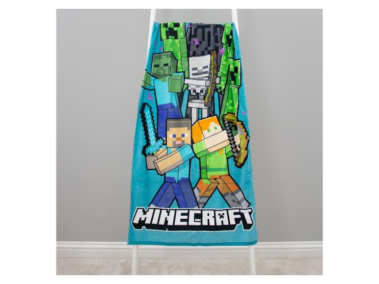 Serviette De Plage Minecraft Enfant 70x140 Cm – 100% Coton Doux, Séchage Rapide, Officielle Creeper & Steve