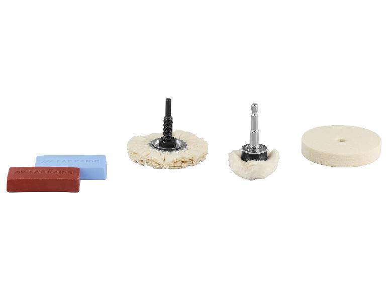 Kit de polissage Parkside avec pâtes et disques de polissage.