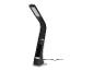 Lampe de bureau LED noire avec bras flexible et base chromée.