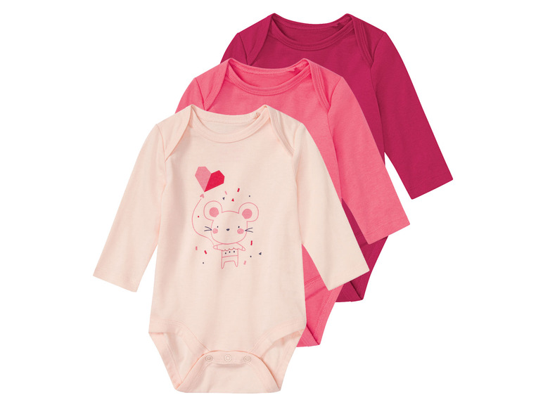 Aller en mode plein écran lupilu® Set de 3 bodies en pur coton avec manches longues - Photo 2