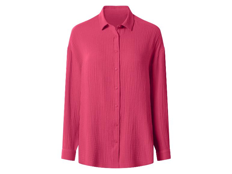 Fuchsia damesblouse met lange mouwen en gekreukelde textuur