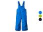 Salopette de neige bleue pour enfants avec bretelles réglables et petit logo.