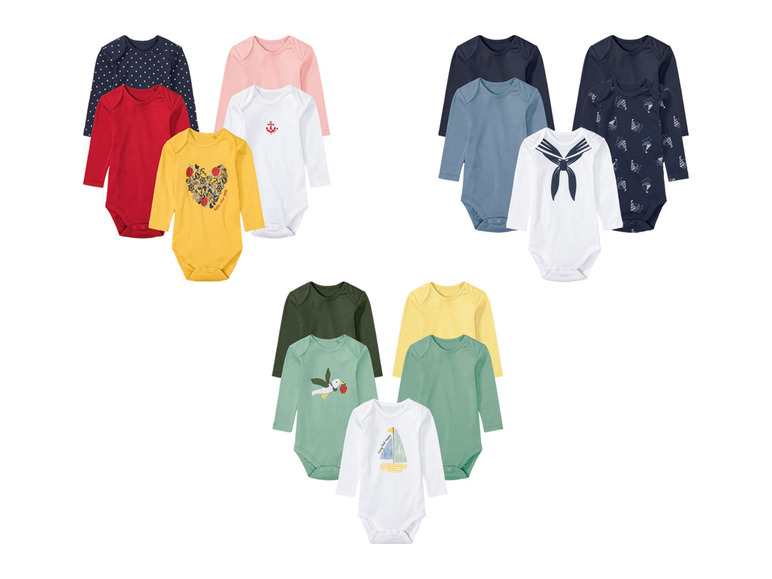 Bodys bébé à manches longues en plusieurs couleurs et imprimés