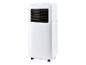 Witte draagbare airconditioner met zwarte lamellen en bedieningspaneel