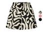 Shorts femme à motif abstrait noir et blanc avec taille élastique.