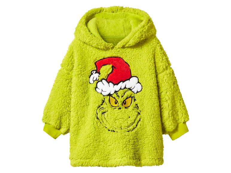 Groene pluizige hoodie met Grinch-gezicht en kerstmuts