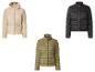 Trois doudounes en beige, noir et vert olive.