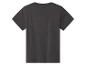 Achterkant van een donkergrijs kinder-T-shirt met korte mouwen