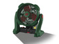 Un ventilateur Parkside vert avec une grille rouge.