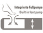 Illustratie van een voetpomp die in een product is ingebouwd.