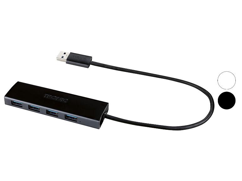 Un hub USB noir à quatre ports de la marque TRONIC.
