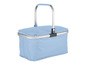 Een blauwe Topmove picknickmand met een metalen handvat.