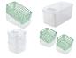 Plastic opbergbakken met deksel, groen en wit