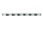 Six supports d'outils verts montés sur un rail en aluminium.