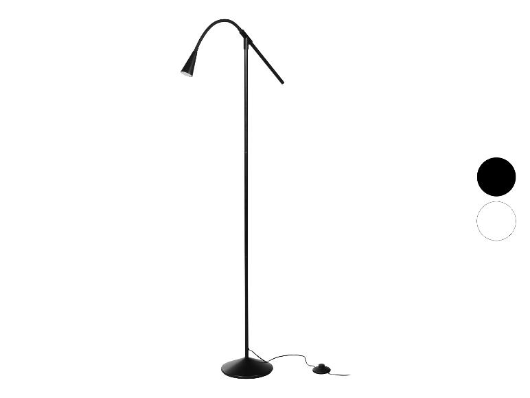 Zwarte vloerlamp met gebogen arm en ronde voet